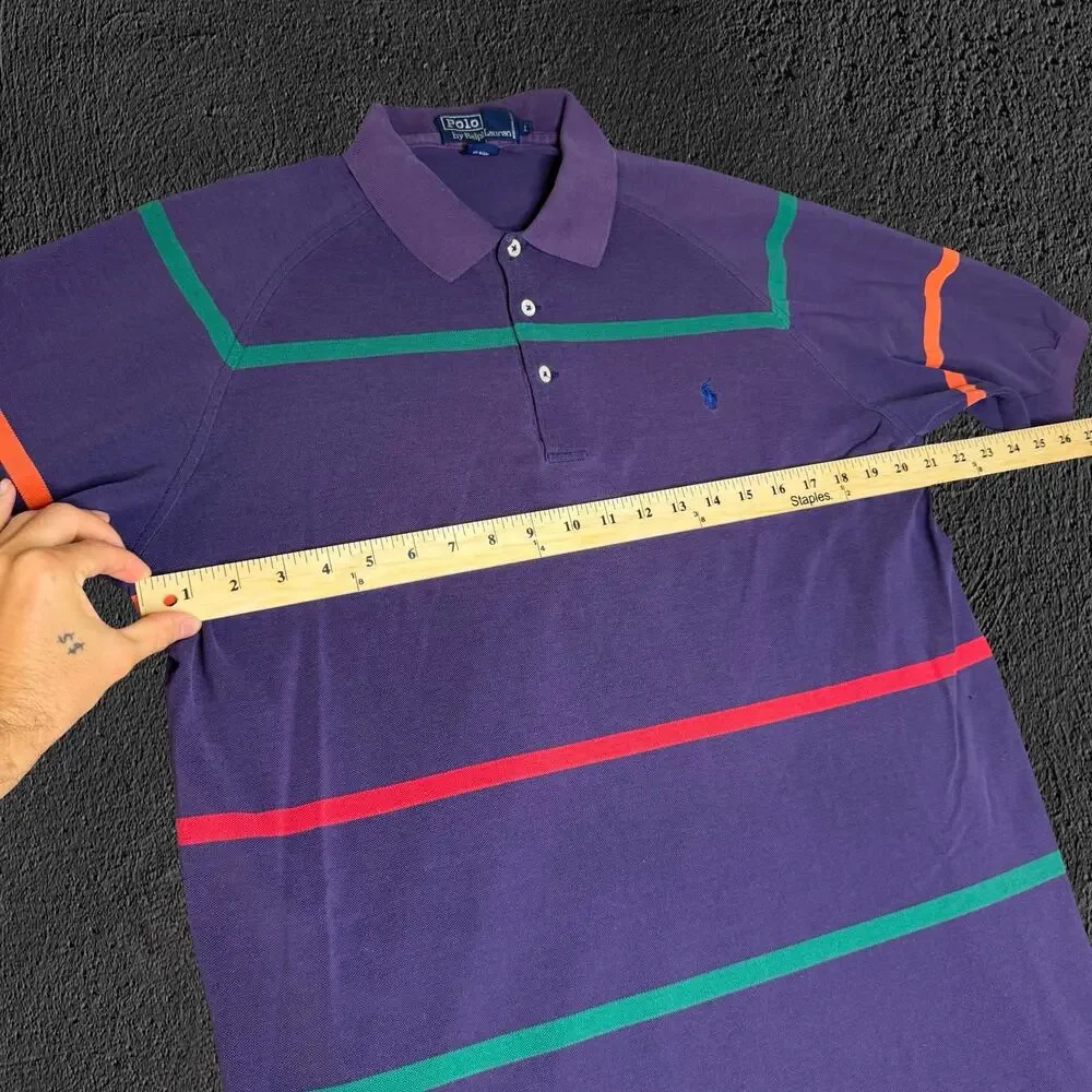 Vintage 90s Polo Ralph Lauren Striped Green/red/orange with blue logo polo